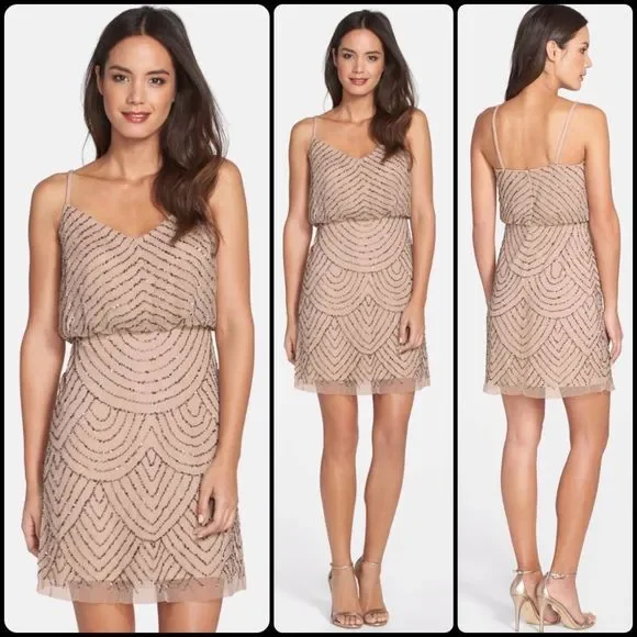 ADRIANNA PAPELL SequinMesh Blouson Dress